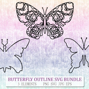 Butterfly Outline SVG Bundle: 3 Clipart Designs (Digital Download