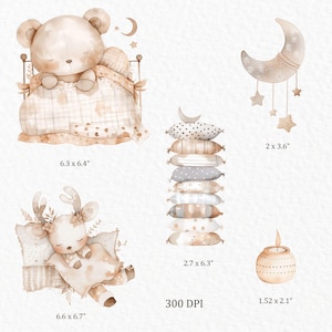 Sleeping Woodland Animals Clipart Set, 44 PNG Files with Transparent Background, 300 DPI Watercolor Forest Baby Animals