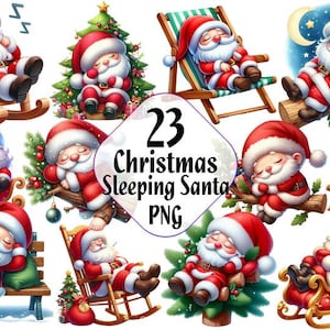 Sleeping Santa Claus Clipart Bundle: Cozy Christmas Illustrations (PNG, Commercial Use)
