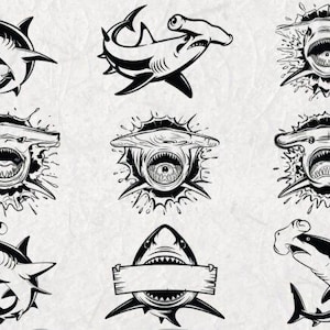 Hammer Shark SVG Bundle | Ocean Shark Attack Clipart | PNG Svg Dxf Eps | Cricut Shark Fish Design for T-Shirts & Sublimation