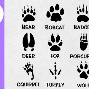 Animal Tracks SVG | Wild Animal Paw Print Clipart | Kids Craft SVG | Forest Animal Footprints | Cricut Silhouette DXF Png