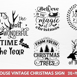Farmhouse Christmas Sign SVG Bundle: Vintage Holiday Designs (Digital Download