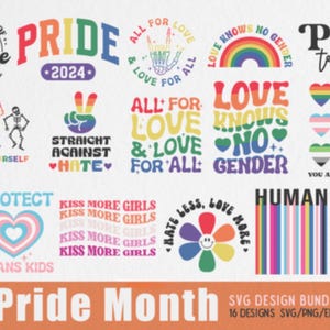 Pride Month SVG Bundle: 16 LGBTQ+ Designs for Cricut, Sublimation