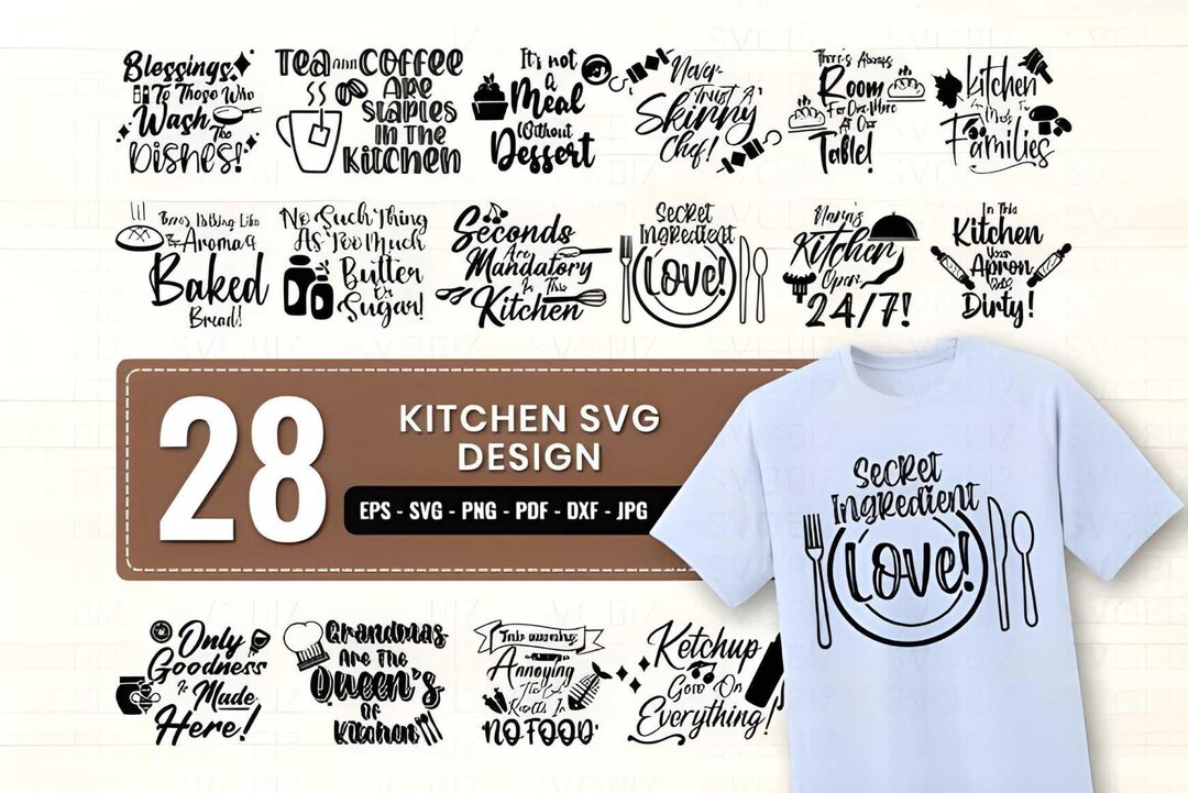 Kitchen SVG Bundle | 28 Funny & Inspirational Cooking Quote Svgs for ...