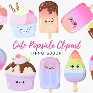 Kawaii Ice Cream Clipart: Pastel Popsicle PNG Bundle (Digital Download