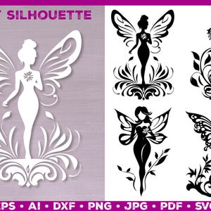 Flower Fairy Silhouette SVG | Spring Fairy PNG | Floral Fairy Cut File for Cricut & Silhouette Projects
