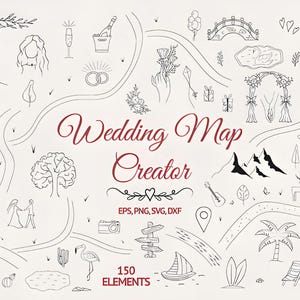 Hochzeitskarte Ersteller - Line Art Icons, Braut und Bräutigam Clipart für Hochzeitsartikel, Vektor-AI- und EPS-Dateien, sofortiger digitaler Download