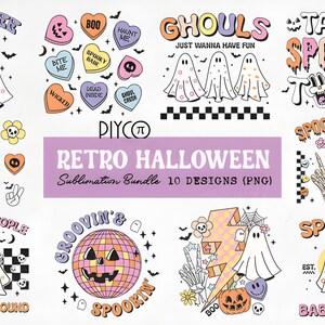 Pacote de sublimação PNG de Halloween retrô: 10 designs vintage assustadores (download digital)