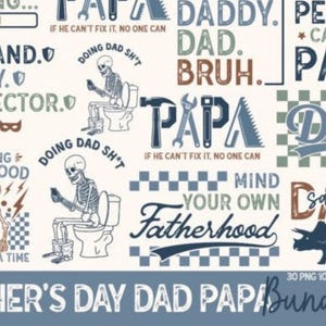 Pacote de PNG para o Dia dos Pais | 30 designs de alta qualidade em preto e branco para camisetas, canecas, cartões, copos, presentes e projetos DIY