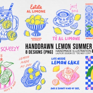 Handdrawn Lemon PNG Bundle, Summer Fruit Sublimation Designs for T-Shirts, Mugs, Stickers, Wall Art & DIY Crafts