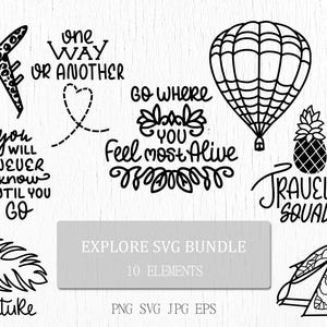 Travel Quotes SVG Bundle: Adventure Sayings for T-Shirts, Mugs (Digital Download)