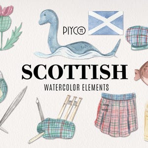 Scottish Watercolor Clipart Set: Hand-Painted Scotland PNG (Digital Download