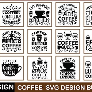 Coffee SVG Bundle 7 | Brewed Bean SVG PNG Pdf Jpg Eps Designs for Cricut Silhouette Mugs Shirts Cafe Signs and Coffee Craft Projects