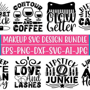 Paquete SVG de maquillaje: Imágenes prediseñadas de belleza glamurosa, diseños de salón (descarga digital)