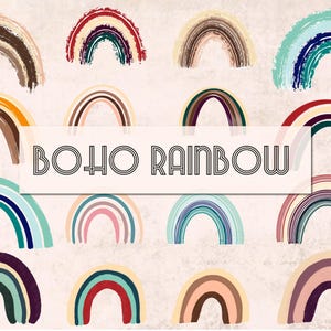 Clipart arcobaleno boho - Pacchetto PNG SVG - Arcobaleni boho minimalisti per adesivi, agende, tazze e creazioni