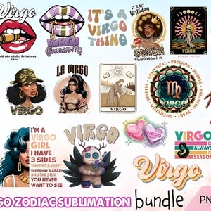 Virgo Zodiac PNG Bundle: Astrology Designs for Sublimation (Digital Download)