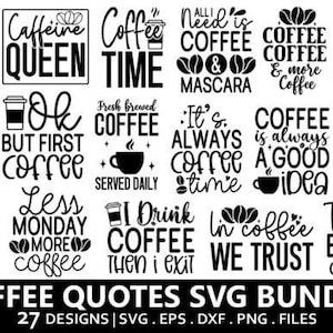 Coffee Quotes SVG Bundle: Funny Mug & T-Shirt Designs (Digital Download)