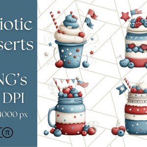 4. Juli Desserts PNG Clipart Set, Vaterländische Leckereien mit Cupcakes Donuts Eis und Kuchen, hochauflösende Sublimation