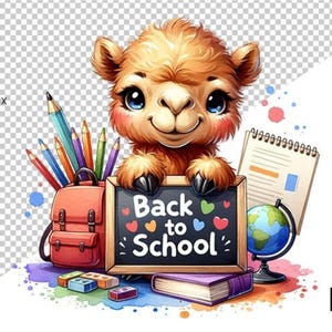 Back To School Cute Camel Clipart PNG File for Sublimation Crafts and Classroom Decor, 12x12 Inch High Resolution 300 DPI Digital Download
