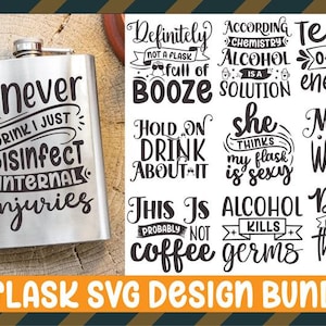 Flask SVG Bundle: Drinking Container Designs for Cricut, Silhouette (Digital Download
