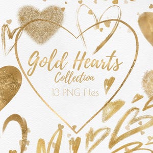Clipart coeur paillettes dorées - 13 éléments abstraits PNG pour la Saint-Valentin - graphismes numériques brillants pour cartes, posters et agendas