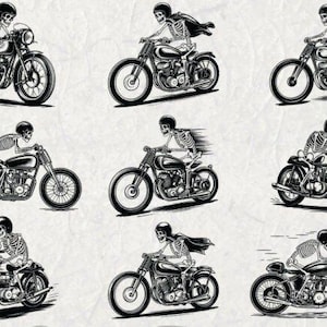 Skeleton Motorcycle SVG Bundle: Biker Skull Clipart (Digital Download)