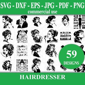 Hairdresser SVG Bundle for Cricut and Silhouette, Salon Tool SVG Designs, Scissors and Hairdryer Png Clipart, EPS Vector Files