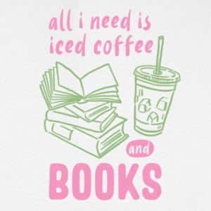 Libro y café helado dibujados a mano PNG: Ilustración estética acogedora para camisetas, tazas, pegatinas, arte mural y más