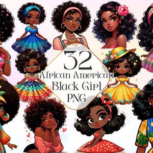 Black Girl-clipartbundel: melanine, afro-png-afbeeldingen voor ambachten (digitale download)