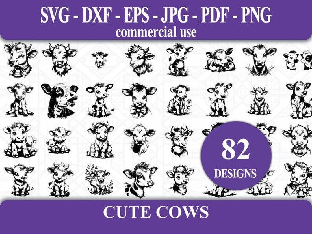 Cute Cows SVG Bundle | Adorable Cow Cut Files | Farm Animal Svgs for ...