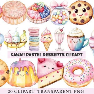 Kawaii Pastel Desserts Clipart Bundle | Cute Dessert Illustrations for Kids Crafts, Stickers, Scrapbooking, Sublimation & More