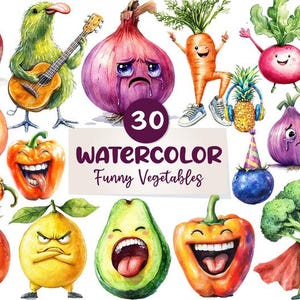 Funny Fruits & Vegetables Clipart Bundle: Humorous Food PNG (Digital Download)