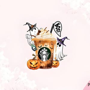 Cute Ghost Halloween Coffee PNG Digital Download for Sublimation, Spooky Fall Clipart with Transparent Background for Mugs, Shirts,