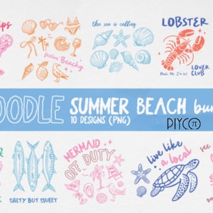Summer Beach Doodle PNG Bundle: Hand-Drawn Designs (Digital Download