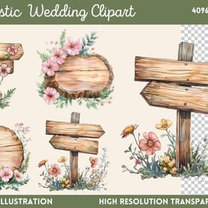 Watercolor Rustic Wedding Clipart: Floral Invitation Design (PNG Digital Download)