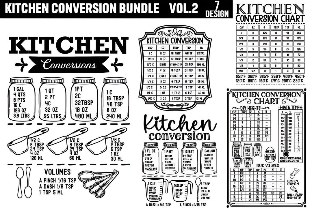 Kitchen Conversion Chart SVG Bundle | 21 Cooking Chart Svgs for Cricut ...