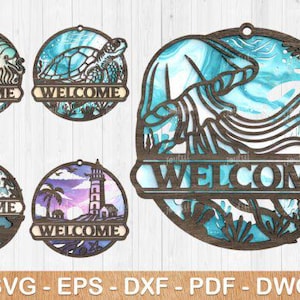 Ocean Welcome Sign SVG Bundle: Nautical Laser Cut Files