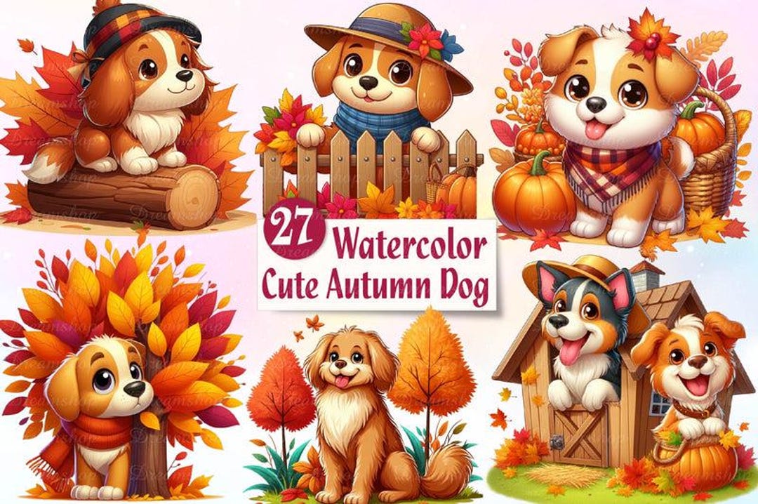 Cute Autumn Dog Clipart Bundle | Fall Pet PNG Designs | Seasonal Dog ...