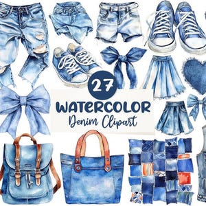 Denim Clipart Bundle for Fashion Crafts, Blue Jean PNG Set, Apparel Stickers, Sublimation, Instant Download