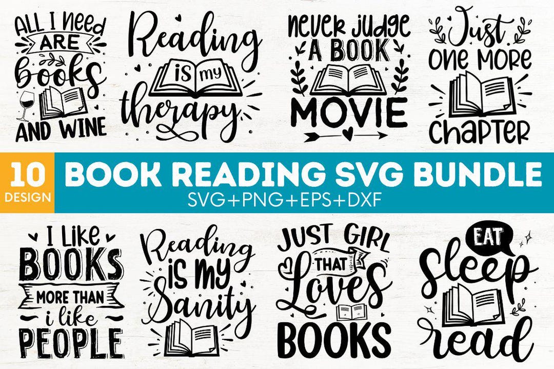 Book Lover SVG Bundle: Reading Quotes, Bookworm PNG (digital Design) - Etsy
