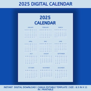 2025 Printable Download Calendar | Minimalist Digital Download | Printable | Monthly Planner Pages | Clean & Simple PDF