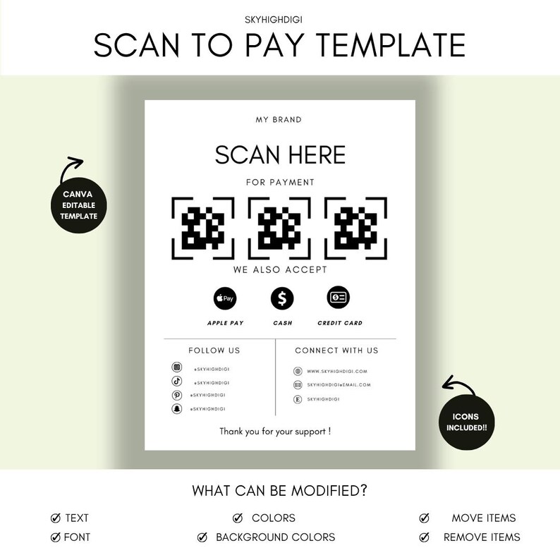 Qr Code Modification Scan to Pay Sign Template: Editable QR Code Canva Design (8x11