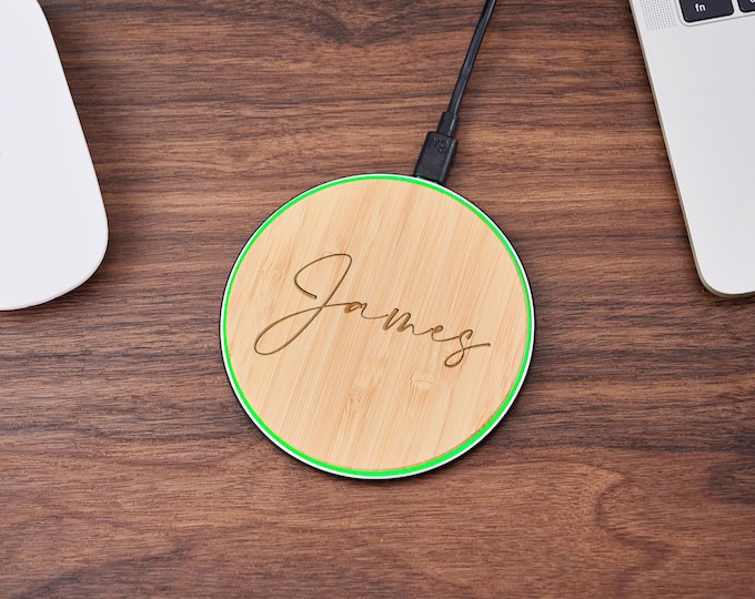 Engraved Wireless Charger with Logo, Personalized 15W Fast Phone Charging Station, Custom Charging Pad, Corporate Gift for Men or Coworkers