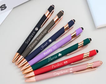 Engraved Ballpoint Pen with Touch Head, Personalized Corporate Pens with Custom Text & Logo, Custom Name Gift Pen for Women, Office Supplies