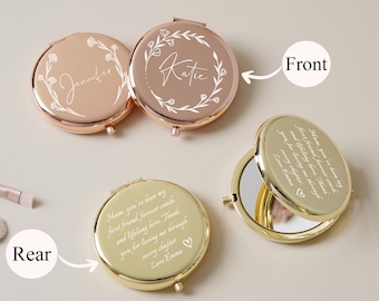 Personalized Pocket Mirror | Bridesmaid Gift, Birthday Surprise & Party Favor | Elegant Birth Flower Compact Mirror for Mather's Day