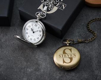 Gepersonaliseerde zakhorloge, gegraveerd herenhorloge met naam, uniek jubileum, verjaardagscadeau voor vader en echtgenoot, Valentijnsdagcadeau voor hem