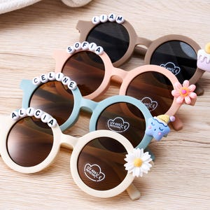 Toddler Flower Sunglasses,Personalized Daisy Design with Custom Name, Retro Baby Sunglasses UV Protection for Girls & Boys 1-8 Years