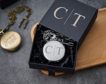 Vintage Pocket Watch with Gift Box, Personalized Groomsman Gift, Engraved Best Man Watch, Wedding Party Present, Father of the Groom Gift