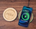 Personalized Name & Logo Wooden Wireless Charger Station, Custom Phone Pad 15W Portable Fast Charging, Corporate Employee Coworkers Gift