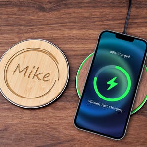 Personalized Name & Logo Wooden Wireless Charger Station, Custom Phone Pad 15W Portable Fast Charging, Corporate Employee Coworkers Gift